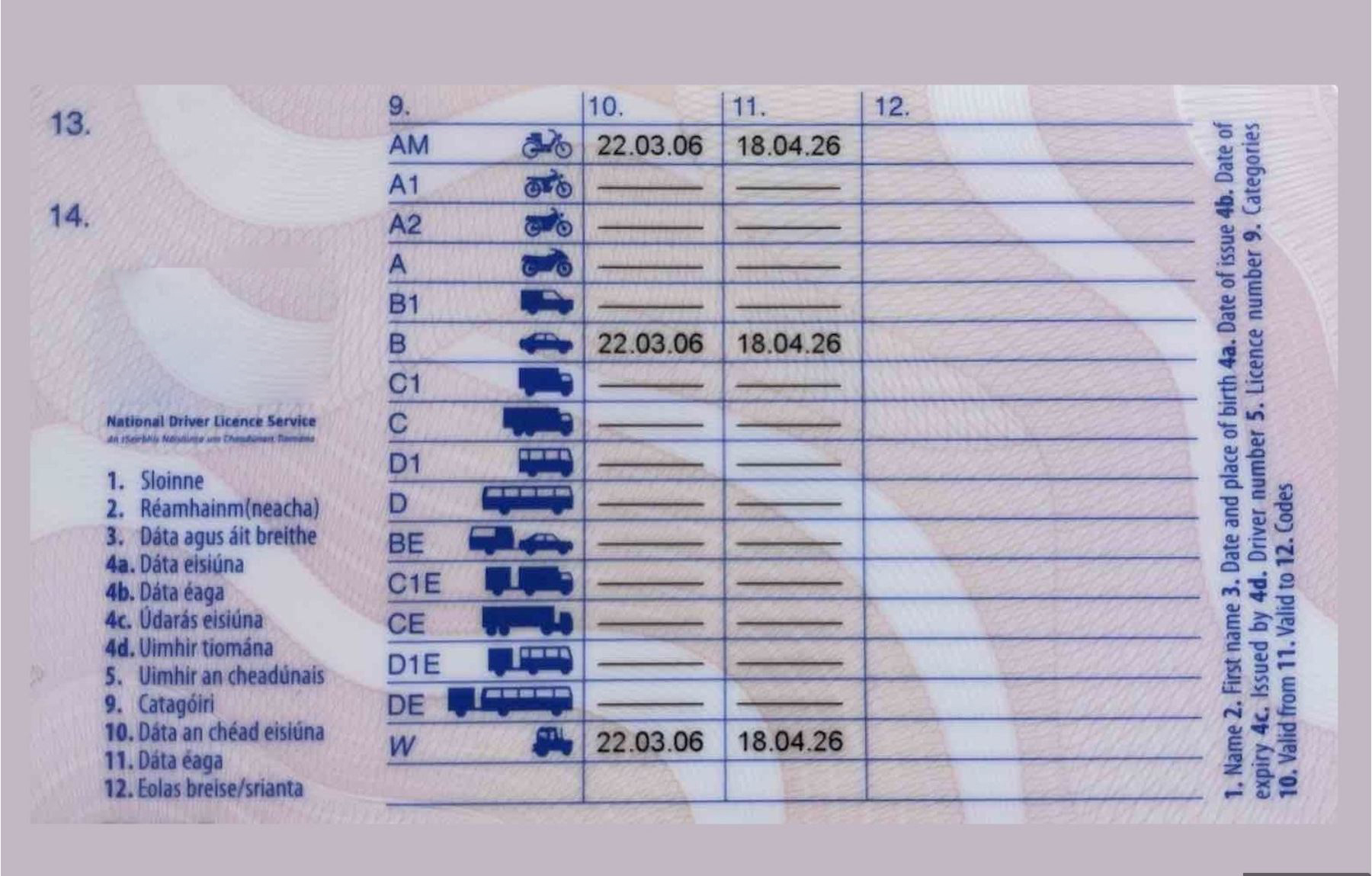 Buy Irish Driving License Buy Authentic Documents   Irish Drivers License Back 